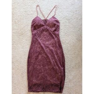 Windsor Mauve Floral Lace Open Back Cocktail Homecoming Dress Large